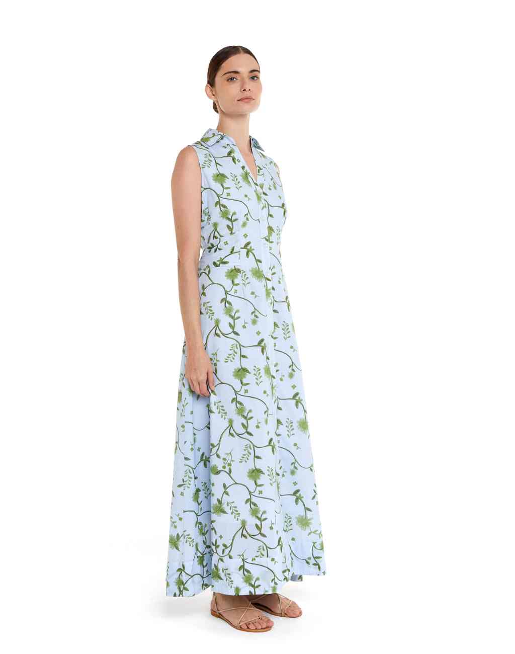 Vida Midi/Maxi Sleeveless Shirtdress in Hojas Print with Back Tie and Cutout - Visit Nifty Fasce 