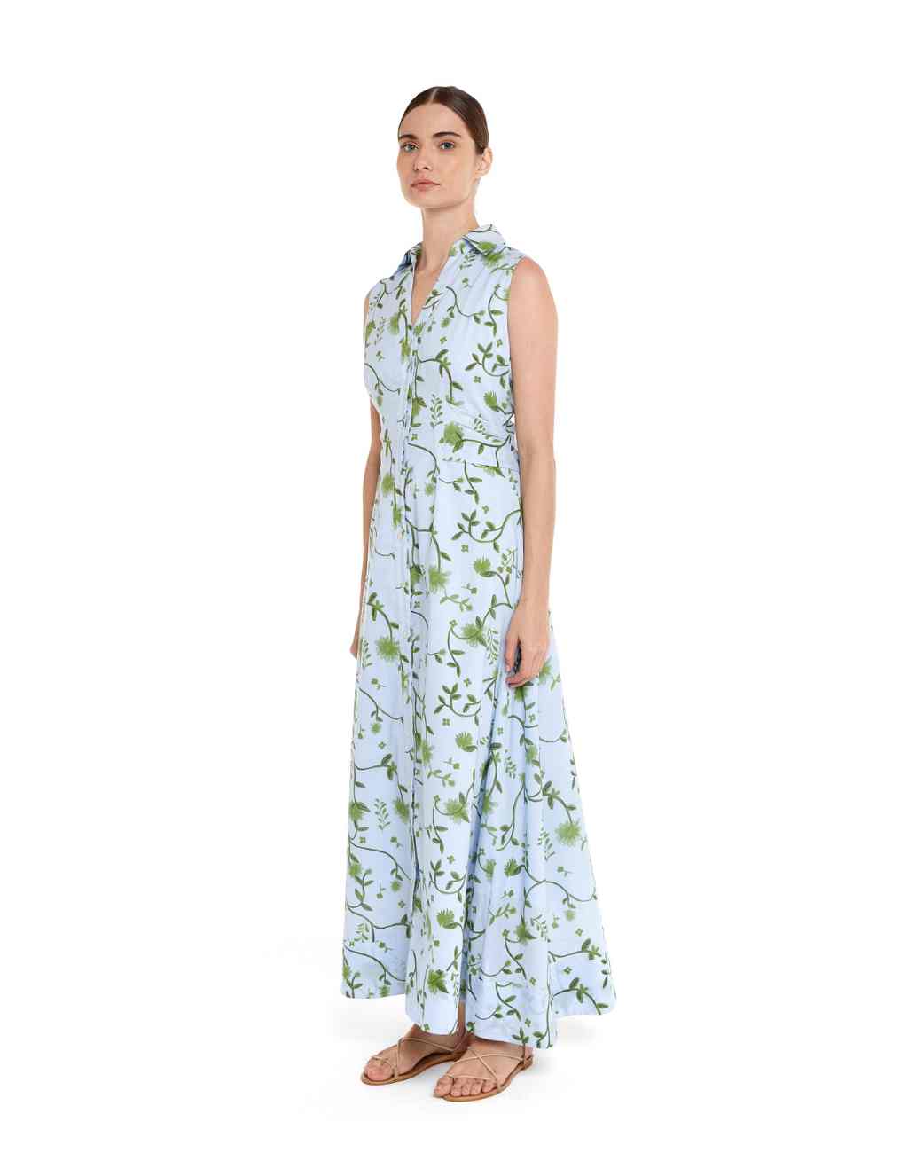 Vida Midi/Maxi Sleeveless Shirtdress in Hojas Print with Back Tie and Cutout - Visit Nifty Fasce 