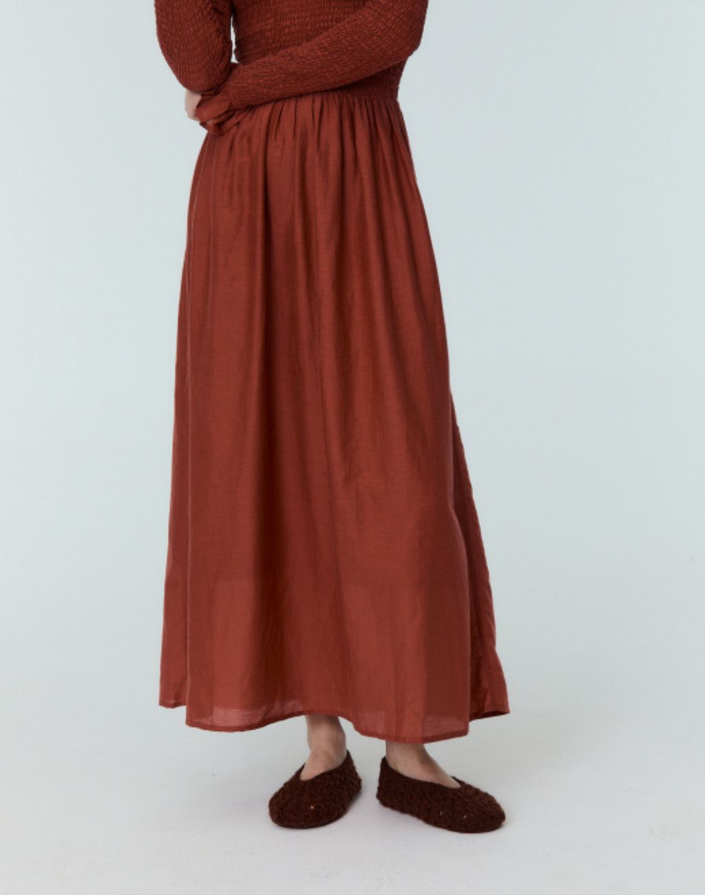 Altair Dress in Ruby with Smocked Bodice and Sleeves