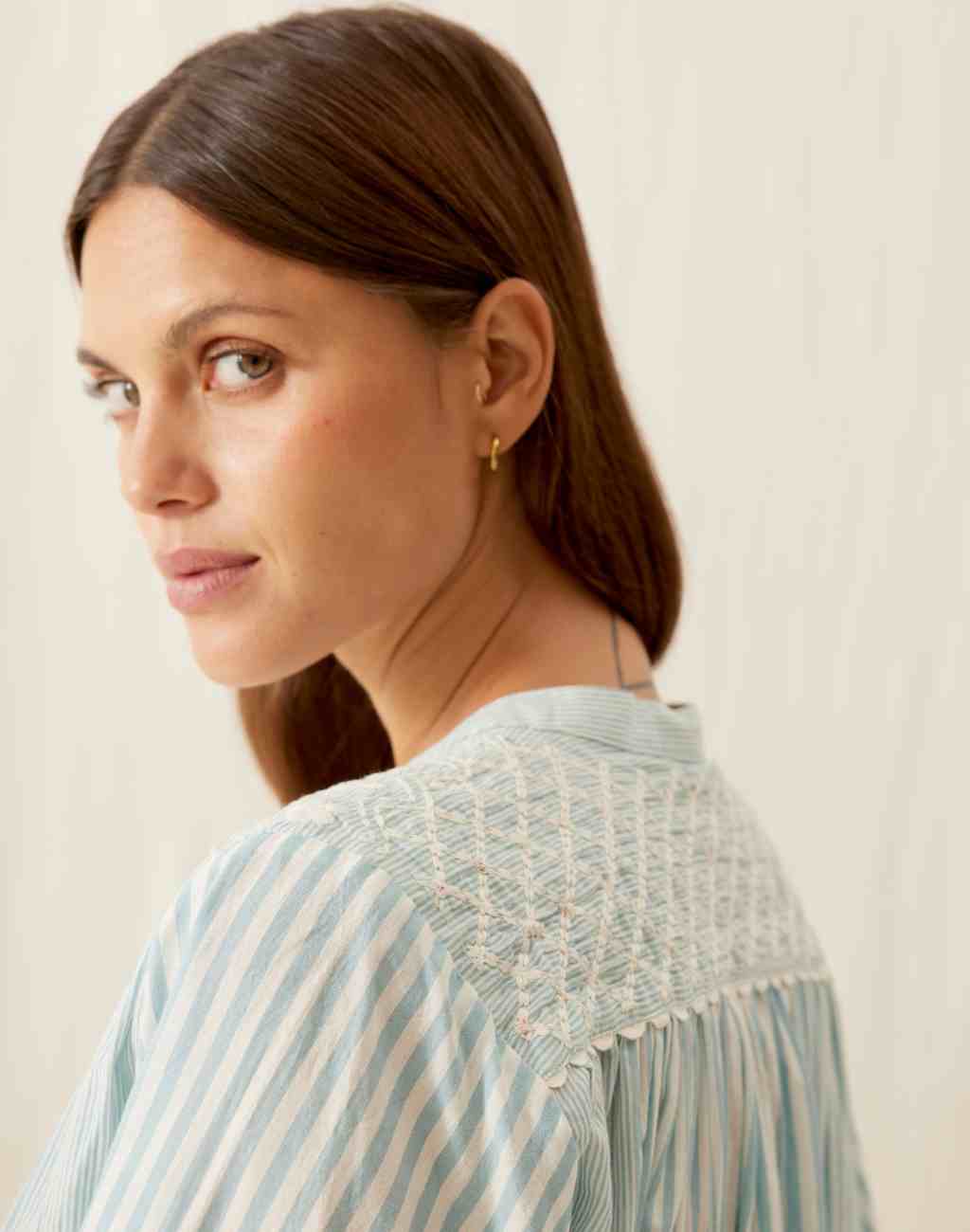 Striped Jeannali Blouse with Embroidery