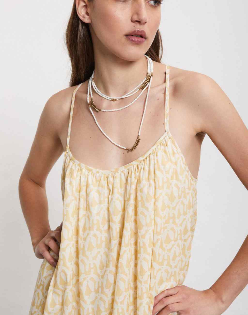 Printed Cotton Midi Dress with Thin Straps