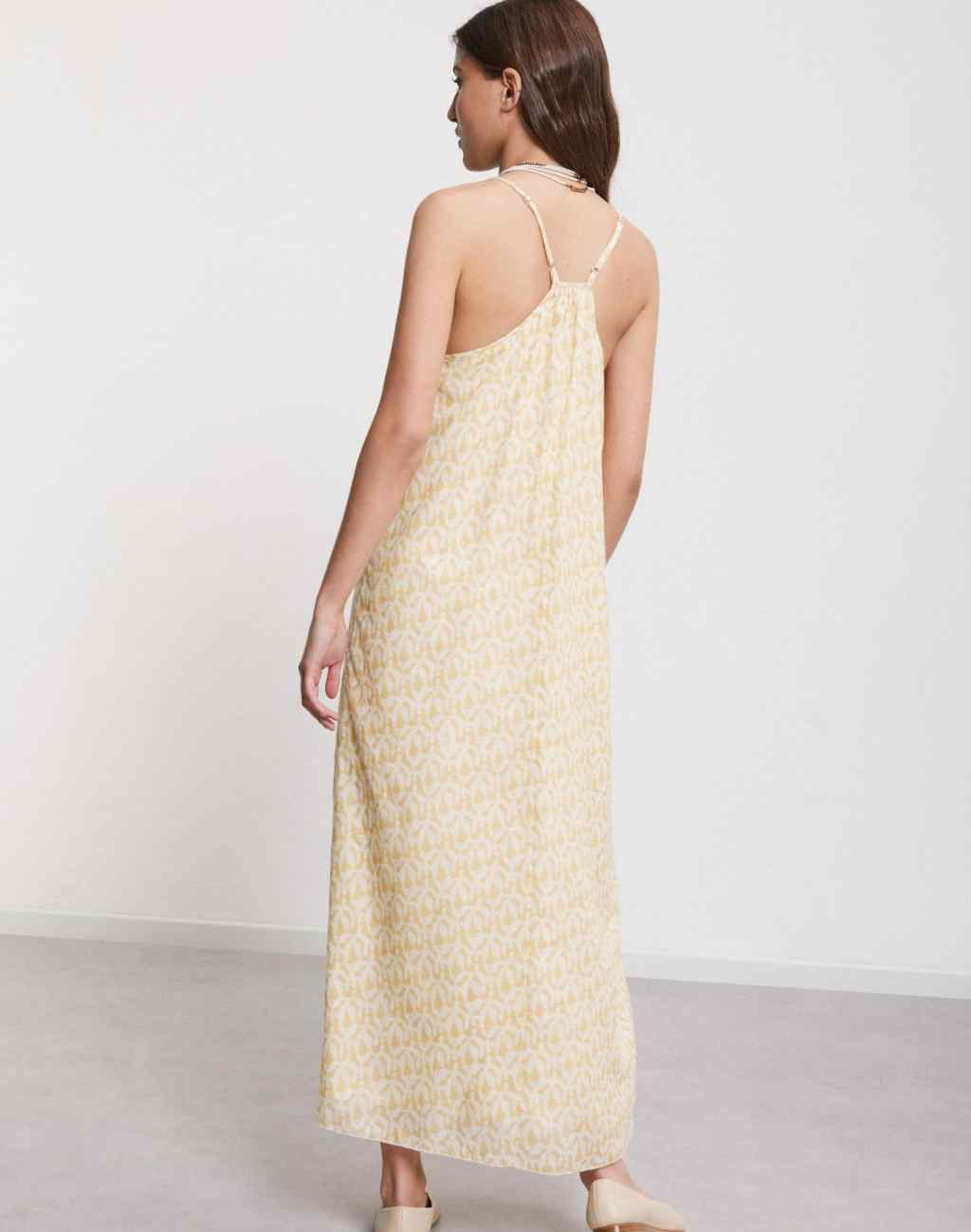 Printed Cotton Midi Dress with Thin Straps