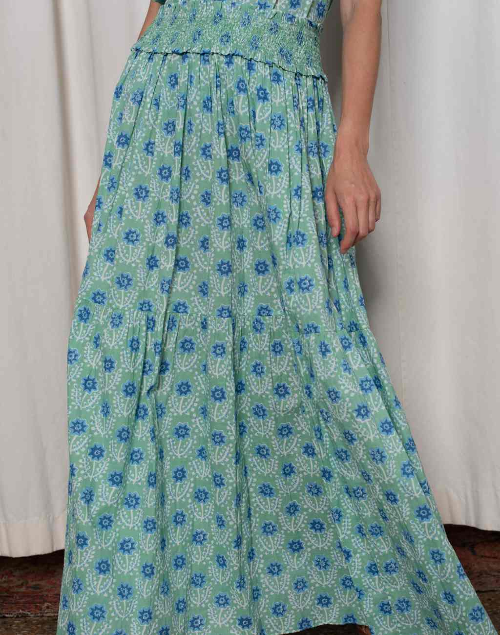 Sylvie Skirt in Green and Blue Azalea Print