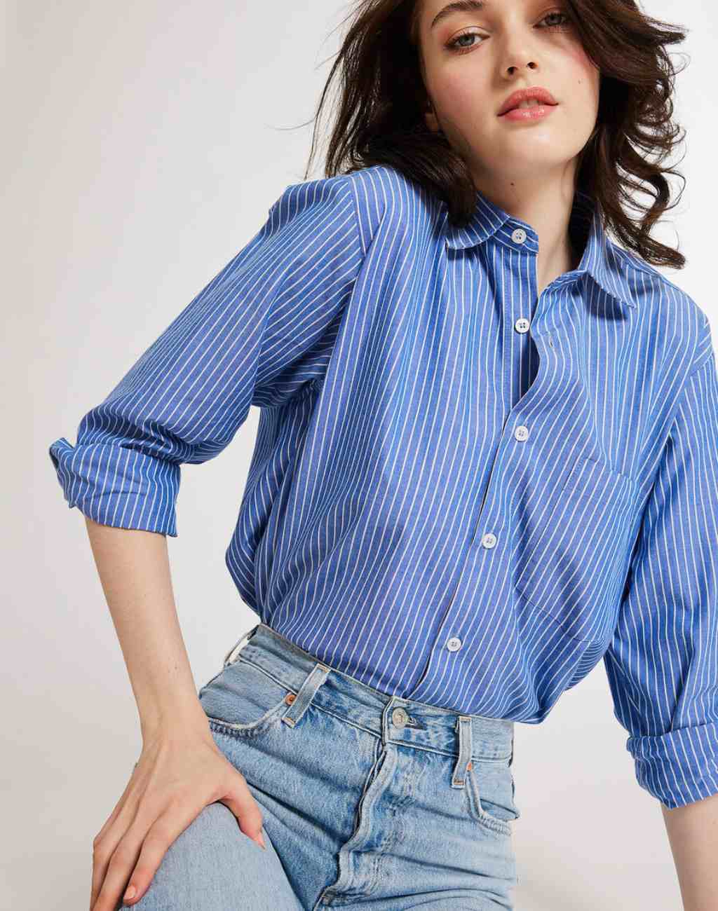 Sofia Top in Blue and White Stripe