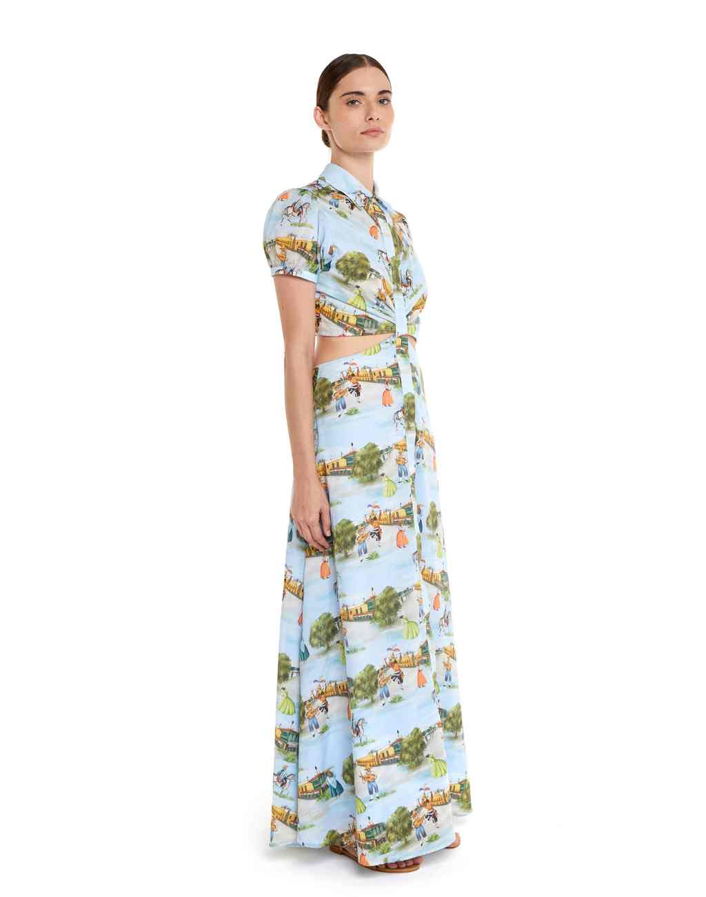 Limeña Maxi Dress with Waist and Back Cutout in the Lima Print - Visit Nifty Fasce 