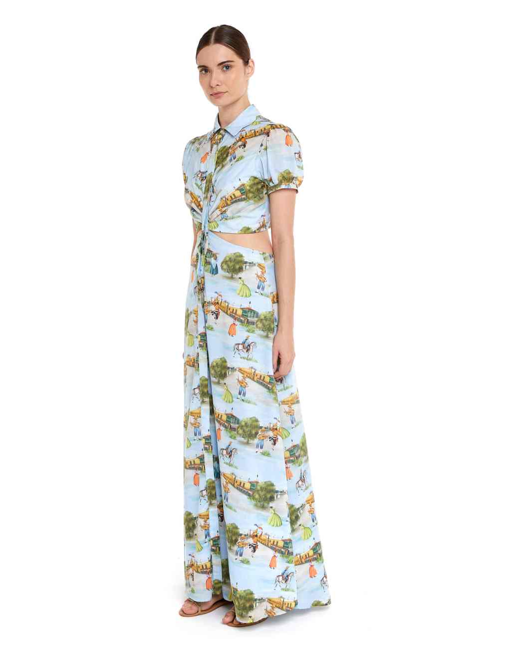 Limeña Maxi Dress with Waist and Back Cutout in the Lima Print - Visit Nifty Fasce 