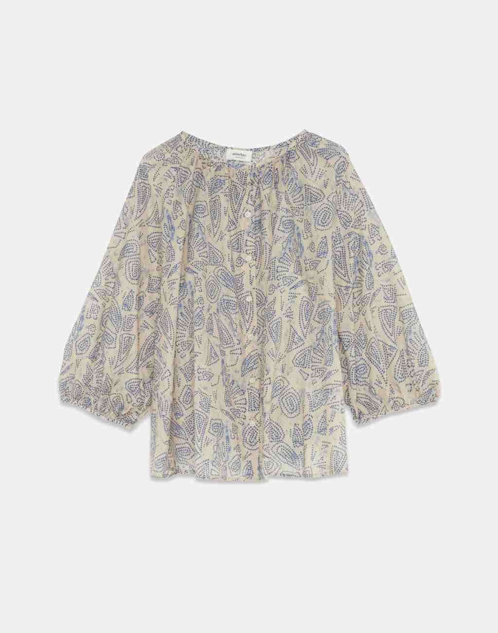 Print Top In Leightweight Cotton with Balloon Sleeves