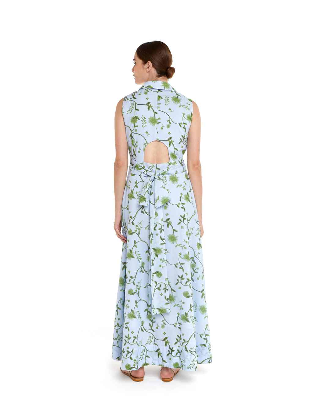 Vida Midi/Maxi Sleeveless Shirtdress in Hojas Print with Back Tie and Cutout - Visit Nifty Fasce 