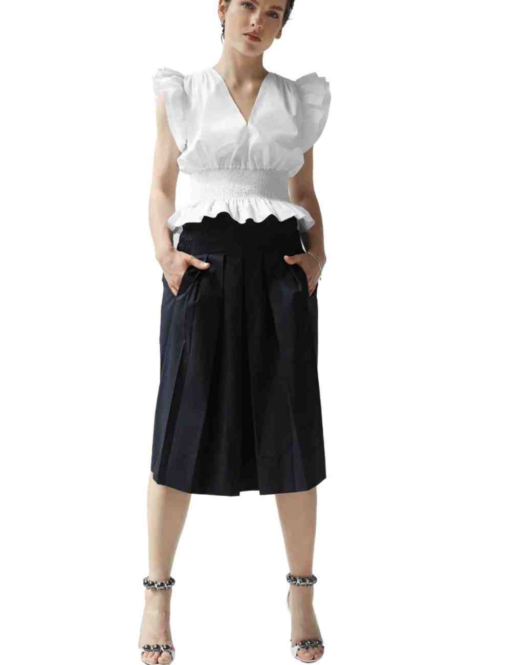 Precious Black Charlotte Skirt with Smocked Back and Pleated Front - Visit Nifty Monica Nera 