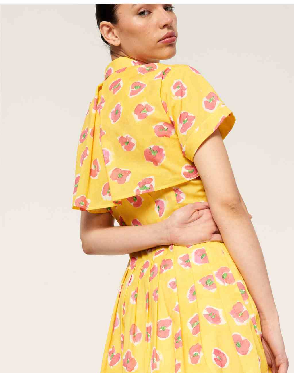 Begonia Print Thalia Dress with Pleated Skirt and Side Pockets - Visit Nifty De Loreta 