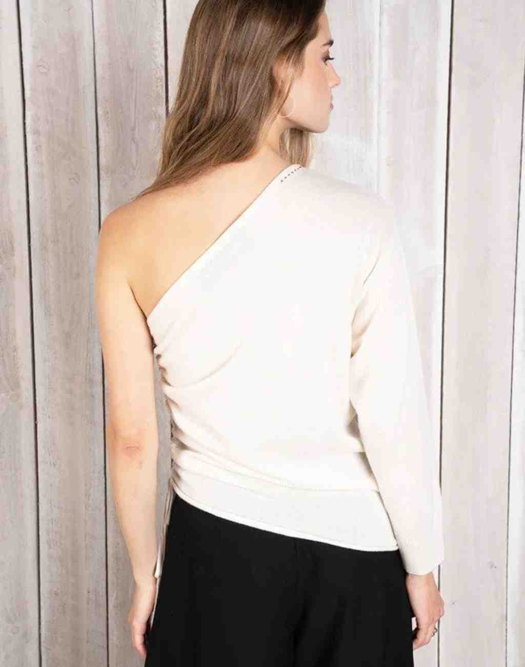 Cashmere Brigette Sweater with One Shoulder and Drawstring on Side - Visit Nifty ParrishLA 