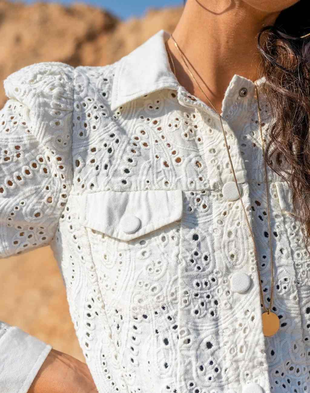 I Am Jane Eyelet Puff Sleeve Jacket - Visit Nifty Scarlett Poppies 