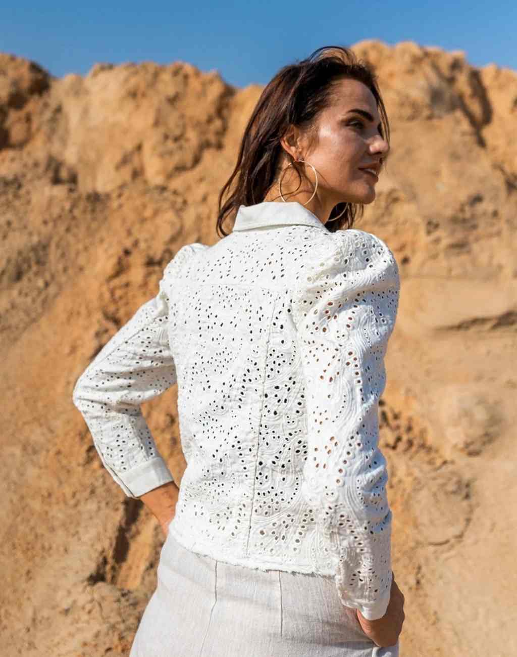 I Am Jane Eyelet Puff Sleeve Jacket - Visit Nifty Scarlett Poppies 