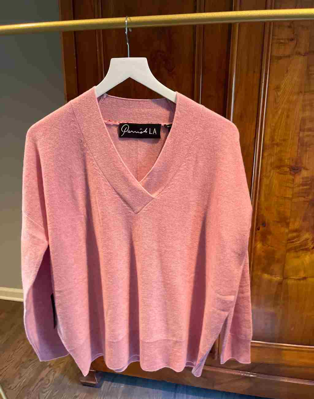 Cashmere Courtney Sweater with V-Neck in Cherry - Visit Nifty ParrishLA 