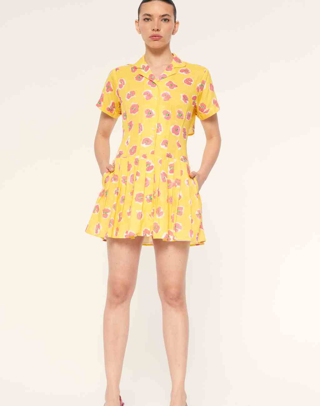 Begonia Print Thalia Dress with Pleated Skirt and Side Pockets - Visit Nifty De Loreta 