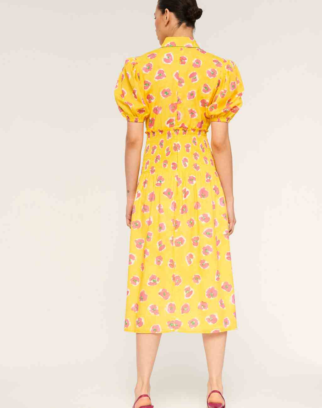 Begonia Print Mote Dress with Puffed Sleeves and Shirred Waist - Visit Nifty De Loreta 