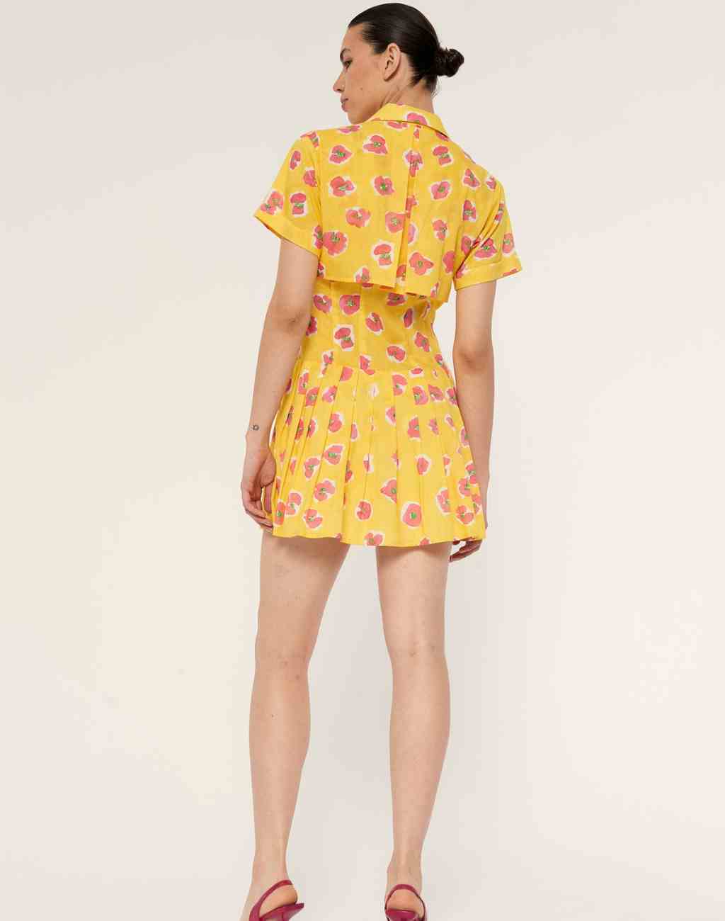 Begonia Print Thalia Dress with Pleated Skirt and Side Pockets - Visit Nifty De Loreta 