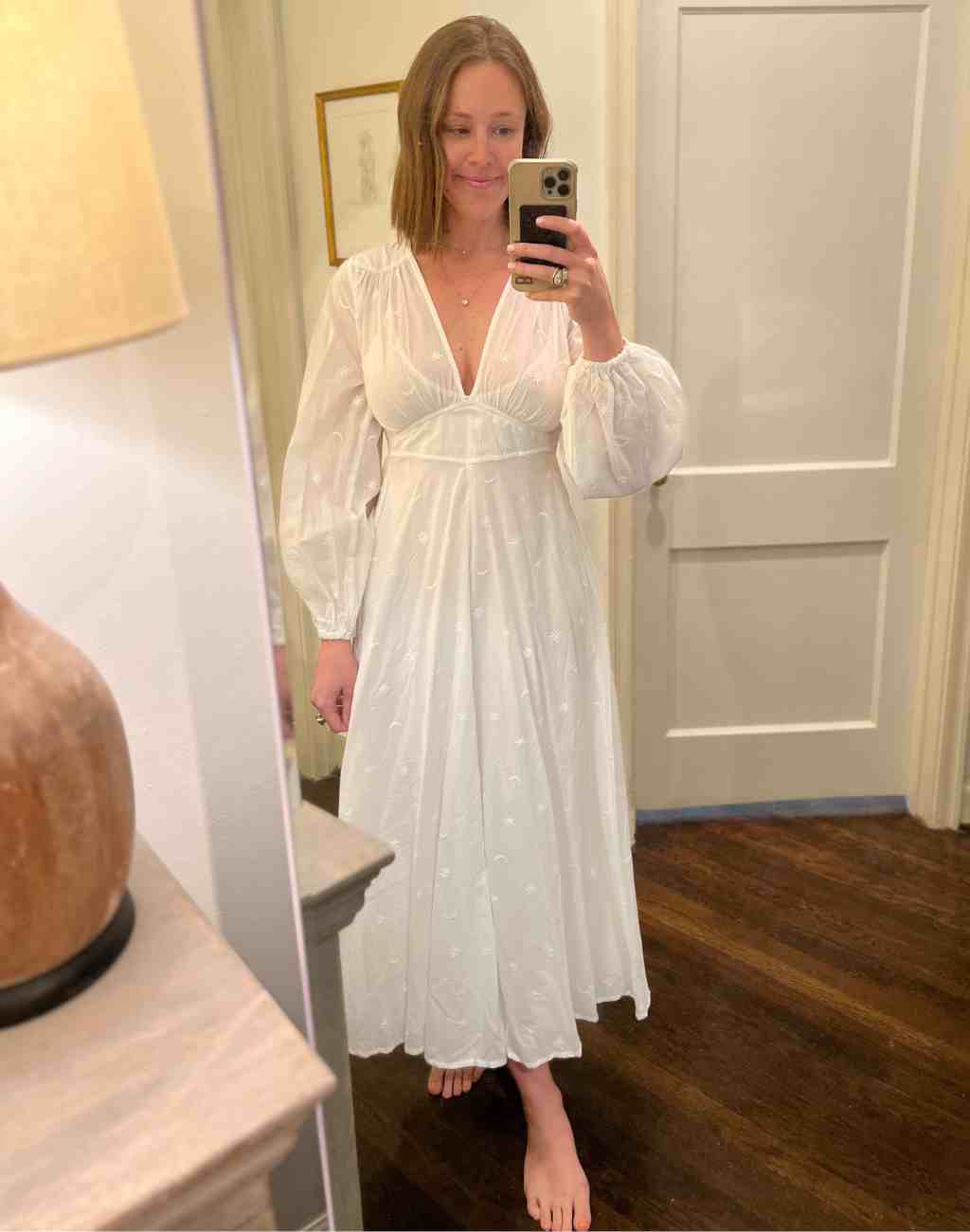 Asri Dreamer White Maxi Dress with Sun and Moon Embroidered Motifs - Visit Nifty Kinga Csilla 